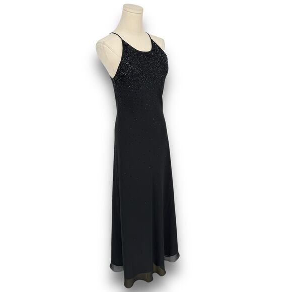 Vintage Y2K Chelsea Nites Mesh Maxi Dress Beaded Sleeveless Slip Evening Gown 10 - Picture 4 of 6